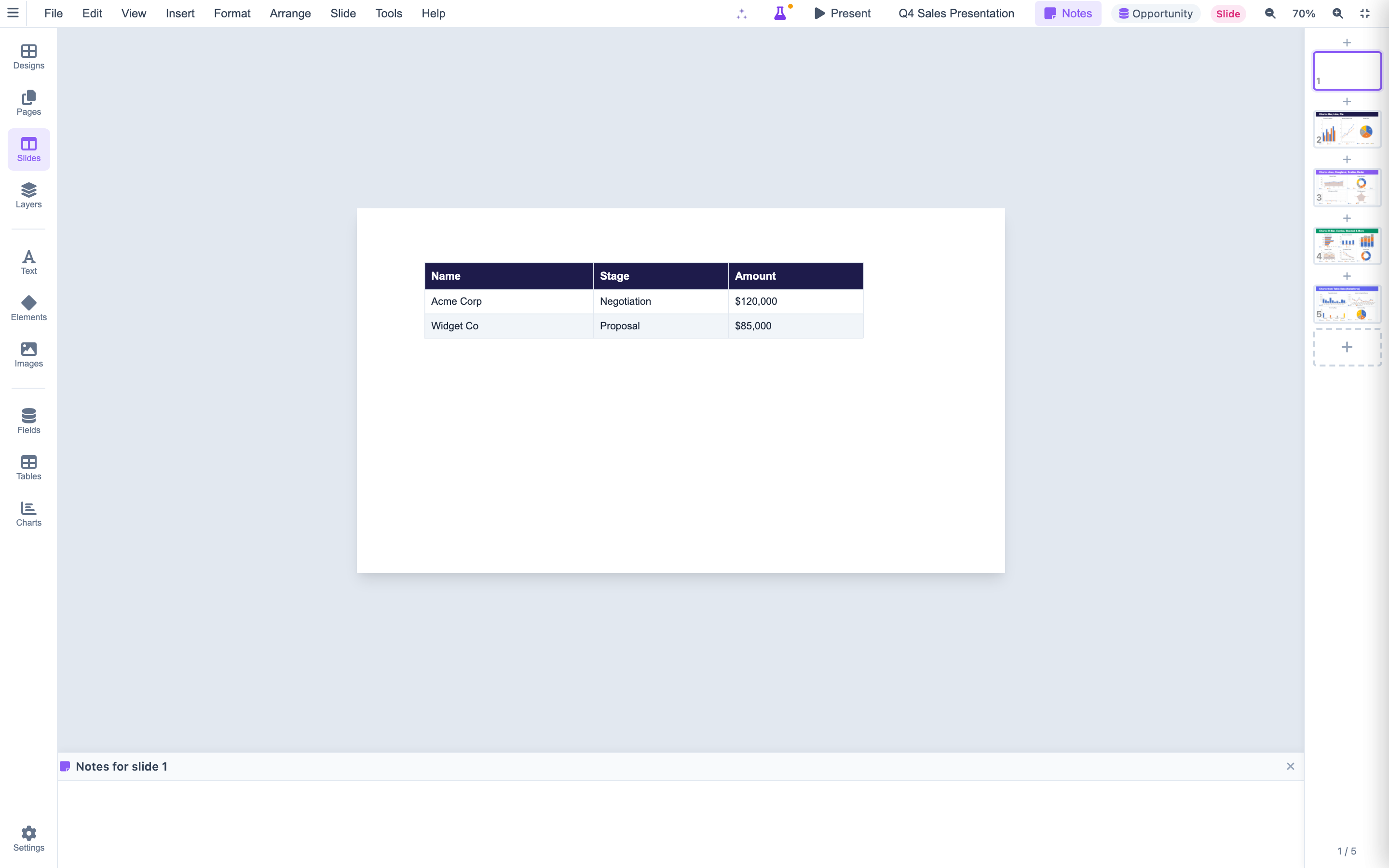NiimePresent presentation studio with Q4 Sales Presentation